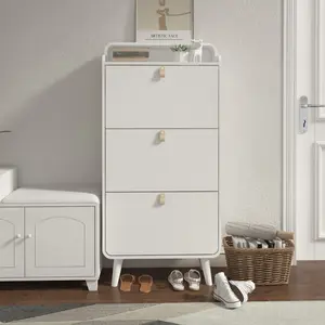 [SOIYELIFE] Modern Arc Design Shoe Cabinet With 3 Drawers,Shoe Storage Cabinet for Entryway,Outdoor,White Finish entryway hallway living room