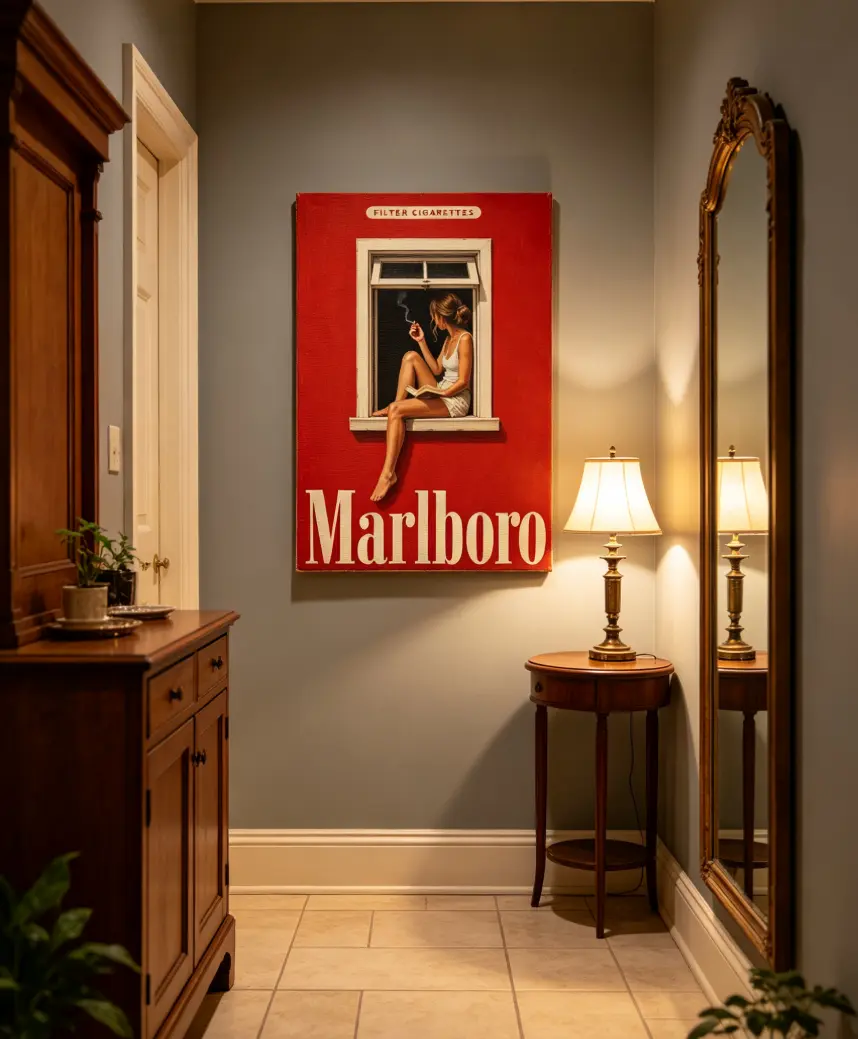 Vintage Marlboro Style Poster Red Wall Art Minimalist Retro Cigarette Ad Print Mid Century Modern Mancave Decor, Bedroom Decor, Home Decor