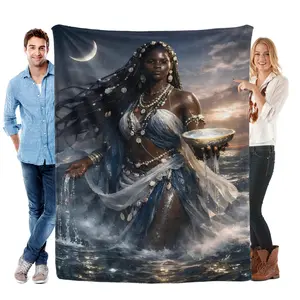 Yemaya Yemoja Orisha Mother Blanket, African Water Goddess Spiritual Throw, Lightweight Living Room Decor Blanket