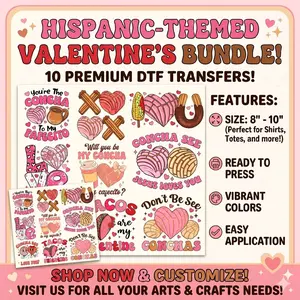 10 piece Dtf Hispanic transfer bundle for clothes 8-10 inch
