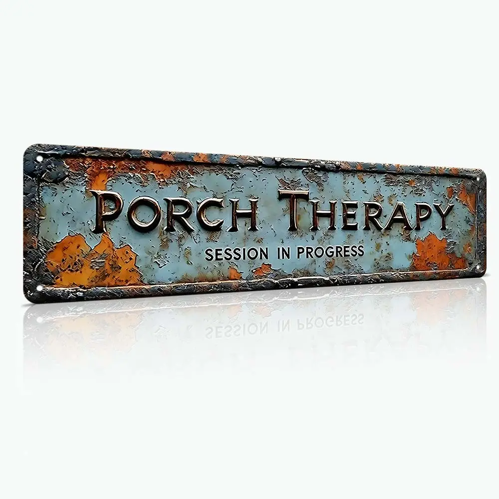 Porch Therapy Metal Sign, Rustic Farmhouse Decor Wall Art, Vintage Outdoor Sign for Front Porch Patio Garden, Funny Quote Home Decoration Gift 12x8 Inch  ：