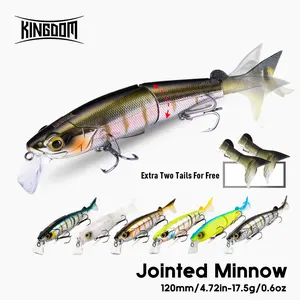 Kingdom 2 Section Jointed Swimbait Lure with Rudder-Style Tail Prop, Soft Tail, Minnow Bionic Design, Topwater Floating, for Bass Fishing