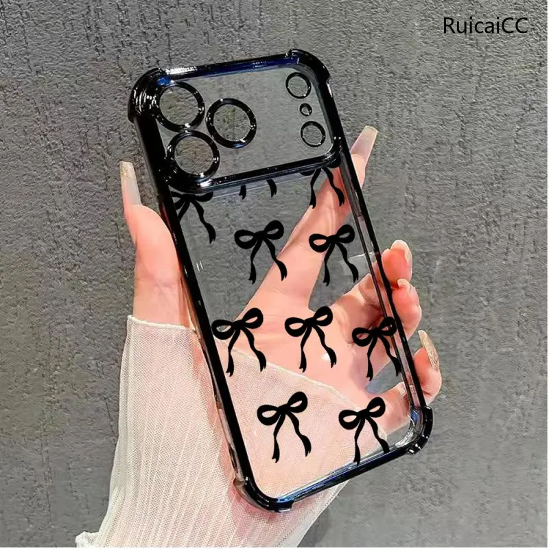 Black Bow TPU Phone Case for iPhone 17 Air, 16 Pro Max, 15, 14 Plus, 13, 12, 11 - 4-Corner Drop-Proof, Shockproof, Durable, Simple Stylish Design with Camera Protection