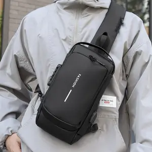 Stylish Men's Chest Bag with Anti-Theft Password Lock - Secure Storage Solution for Airport Travel, Motorcycle Tours, and City Exploration, Durable Nylon Fabric and Reinforced Stitching