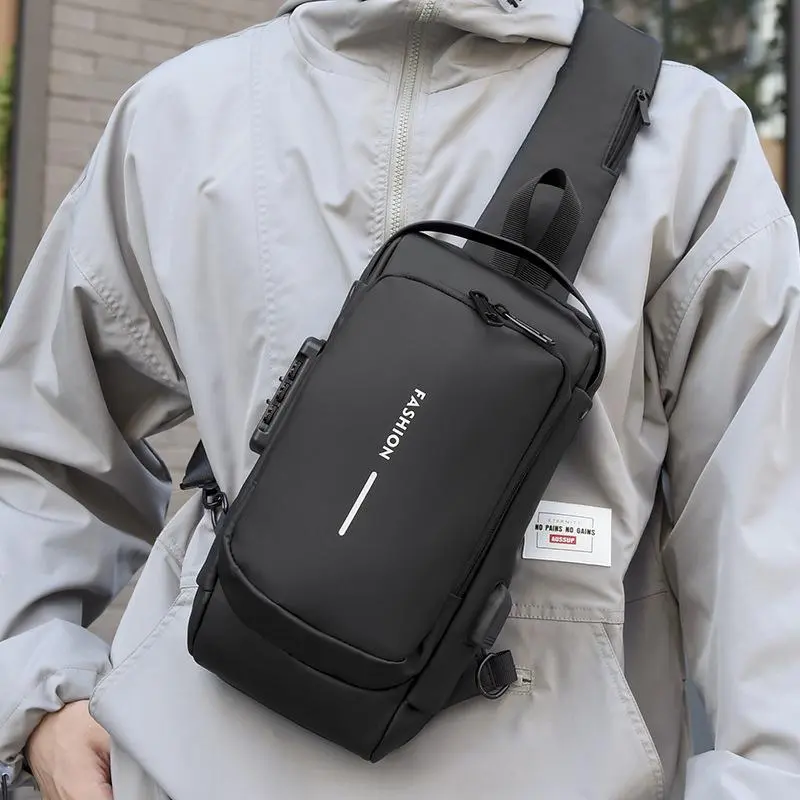 Stylish Men's Chest Bag with Anti-Theft Password Lock - Secure Storage Solution for Airport Travel, Motorcycle Tours, and City Exploration, Durable Nylon Fabric and Reinforced Stitching