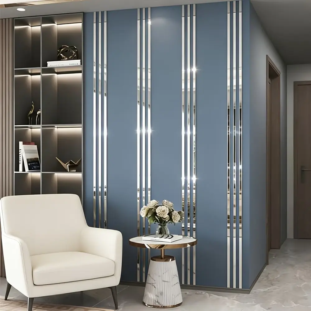 10pcs, Silver long acrylic mirror wall sticker, 4x50cm self-adhesive waistline decorative strip, Home decor, DIY hole free and easy to install, used for decoration, living room, bedroom, ceiling frame, TV background wall, seam sticker