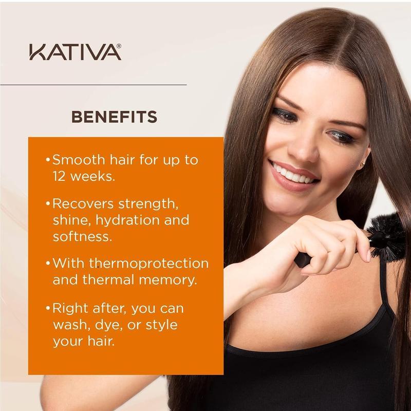 Kativa Brazilian Straightening Perm Kit | Up to 12 Weeks Smooth Hair | Hyaluronic Acid