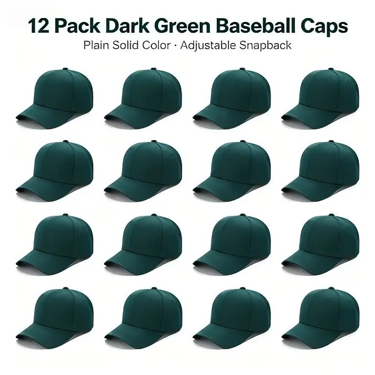 Unisex 12-Piece Blank Solid-Color Adjustable Multi-Fit Hats - Breathable All-Seasons Dad Hats with Blank Structure for Outdoor Sports, Wholesale Available