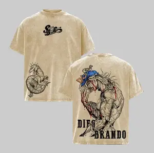 Diego Brando Tee Washed – JoJo’s Bizarre Adventure Steel Ball Run Scary Monsters Dinosaur Stand Anime Manga Graphic Double Printed T-Shirt, Menswear Heavy Cotton Unisex Oversize Gym Streetwear