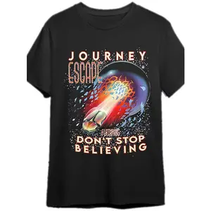Journey Escape Don't Stop Believin' Graphic Tee - Oversized Cotton T-Shirt, Retro Rock Music Fashion Outfit, Perfect Valentine's Day Gift for Him/Her, Comfortable Casual Summer Top for Music Lovers & Friends