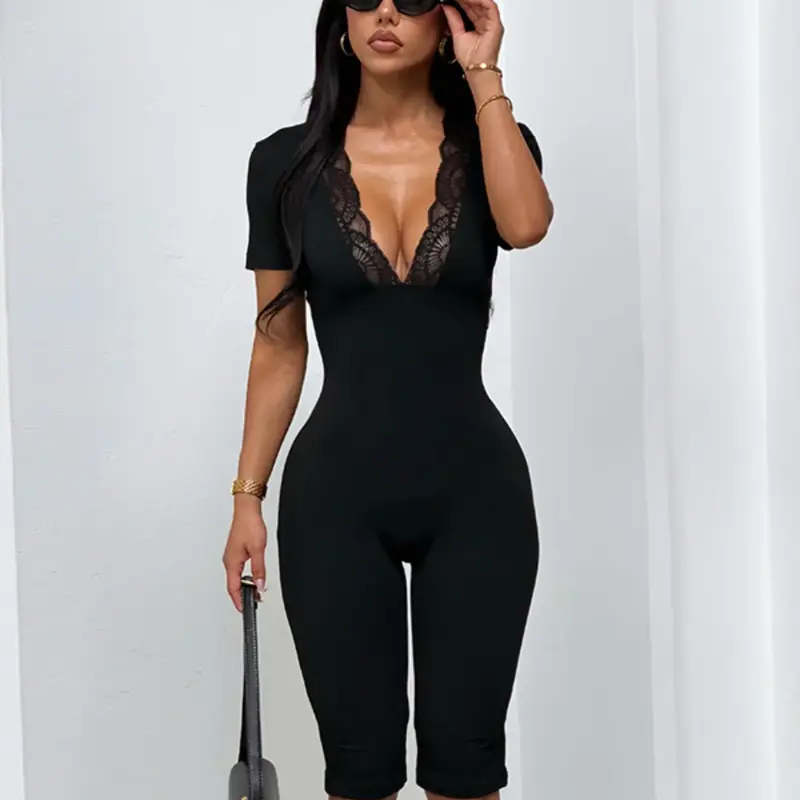Lace V-Neck Romper, Elegant and Chic Design, Perfect for Special Occasions, Comfortable and Stylish, Ideal for Parties and Events, Elegance