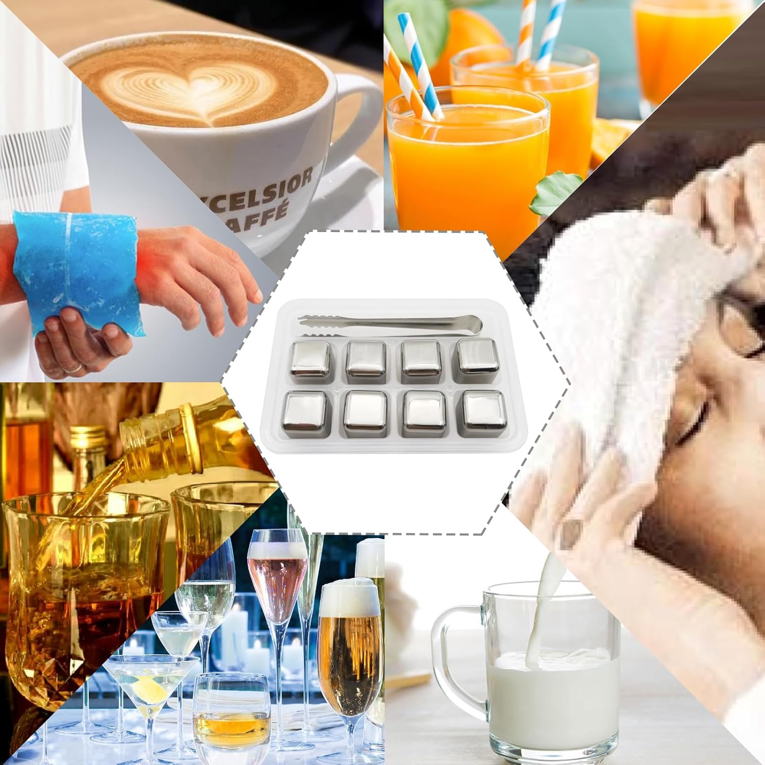 Stainless Steel Ice Cubes, Reusable Ice Cubes, With Tongs Household Items, Stainless Steel Refrigerated Ice Cubes, Perfect Birthday Christmas Father’s Day Gifts (6/8pcs) Stainless Steel Ice Cubes, Reusable Ice Cubes, With Tongs Household Items, Stainless Steel Refrigerated Ice Cubes, Perfect Birthday Christmas Father’s Day Gifts (6/8pcs)
