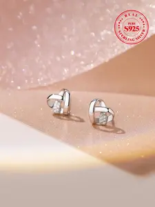 S925 Sterling Silver Fashionable Heart Design Earrings, Heart Shaped Earrings, Artificial Zircon Decor Stud Earrings, Trendy All-match & Exquisite Jewelry for Birthday Gift, Heart Shape Earrings