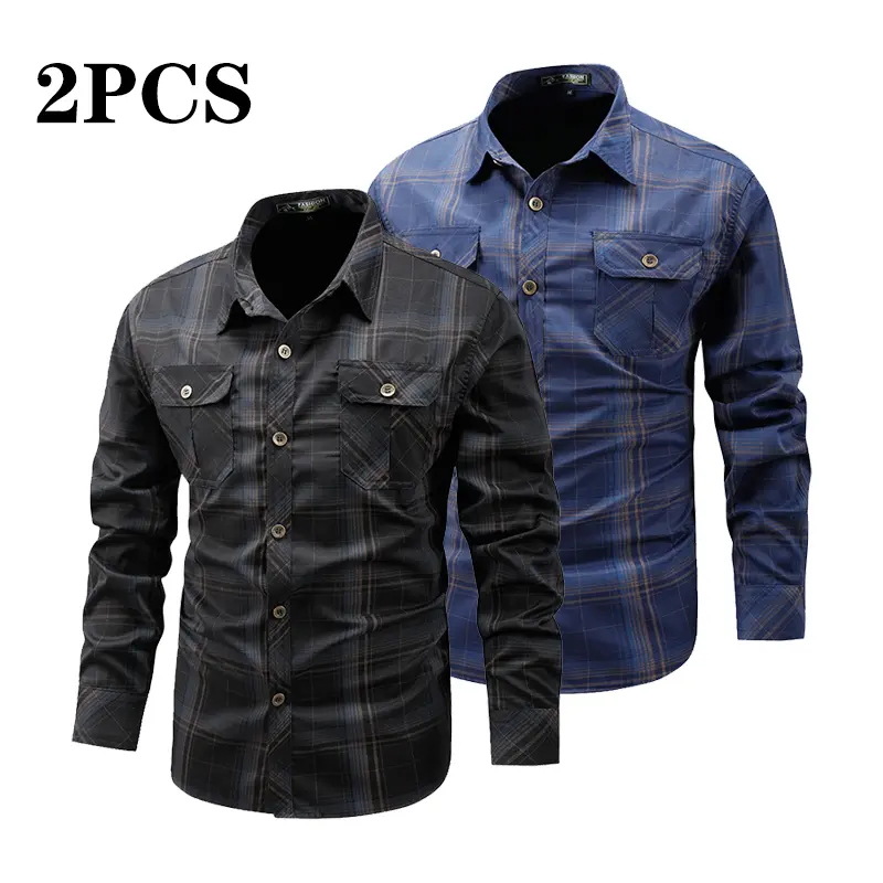 2-Pack Men’s Plaid Long Sleeve Flannel Shirts, Button-Down Shirts for Daily Commuting & Outdoor Trips, Casual Outerwear Layer