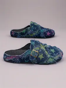 Fashionable men 's semi-slippers, four-season style to make old water-washed denim Baotou semi-slippers star pattern non-slip soft bottom casual shoes