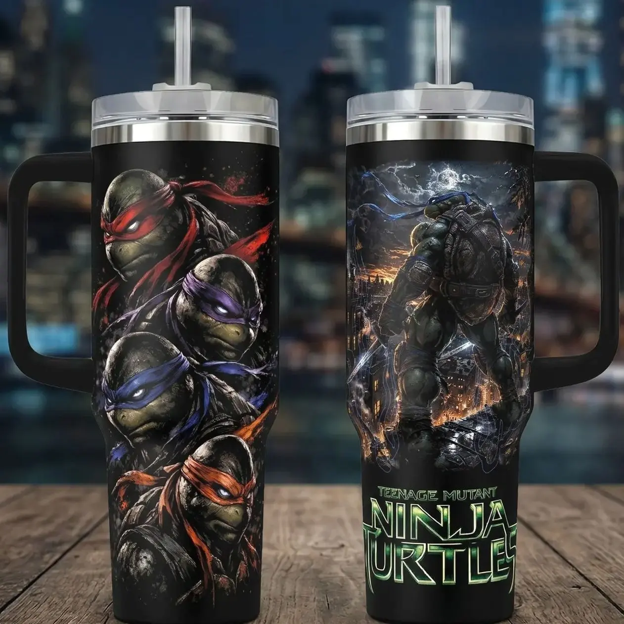 Teenage Mutant Ninja Turtles - The Last Ronin Tumbler, 40oz Insulated Travel Mug with Handle & Straw. TMNT Dark Fantasy Art Cup, Retro Cartoon & Comic Fan Merchandise, Perfect Gift for Gamers and Movie Lovers.