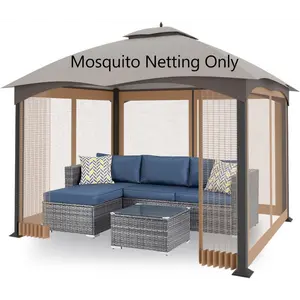 10'x10' Gazebo Replacement Mosquito Netting 4-Panel Patio Screen Walls with Zipper (Khaki)