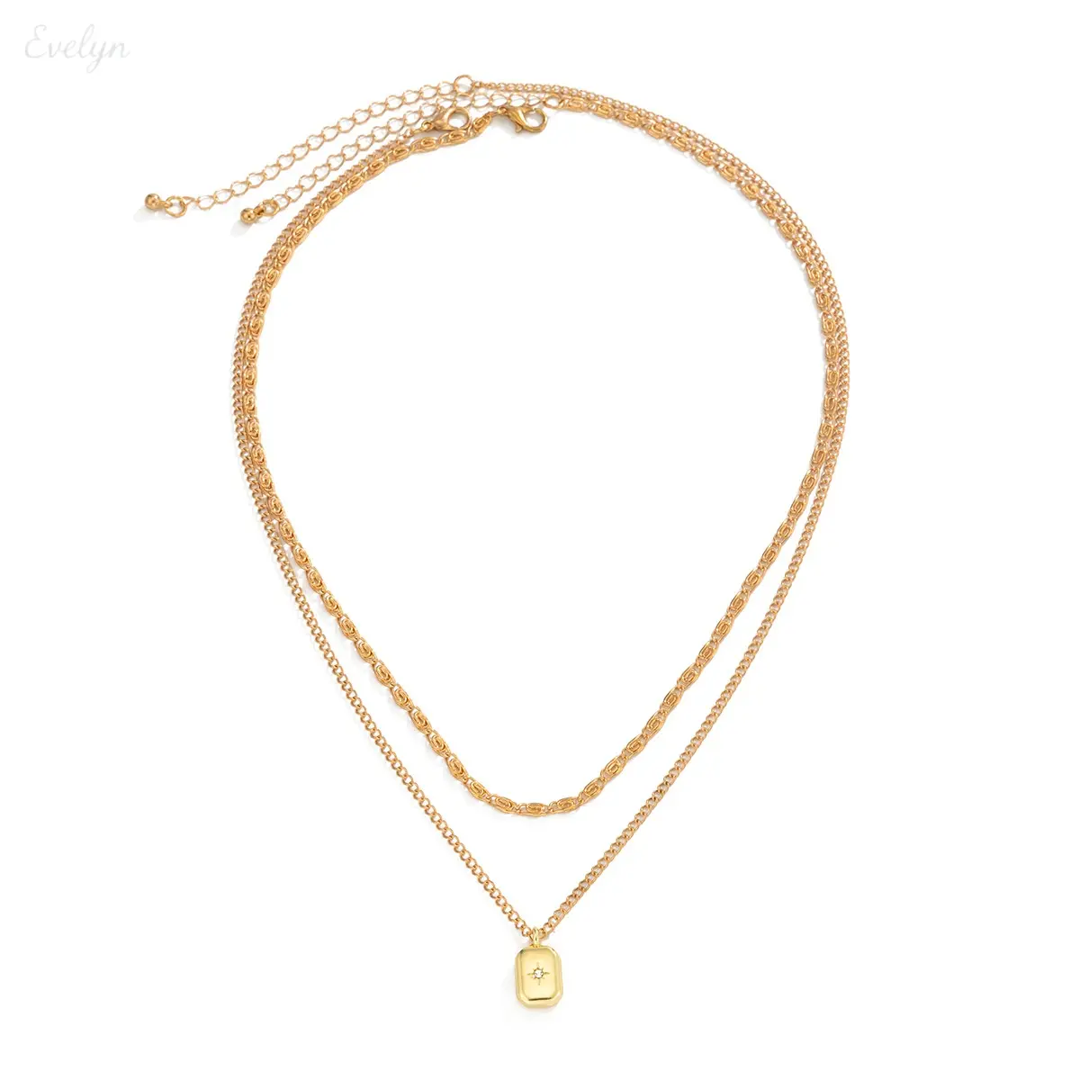 Men’s Two Layer Paperclip Chain Star Tag Pendant Necklace, Gold Silver Stainless Steel Stackable Layering Neck Jewelry, Anti-Tarnish Minimalist Daily Wear Statement Accessory