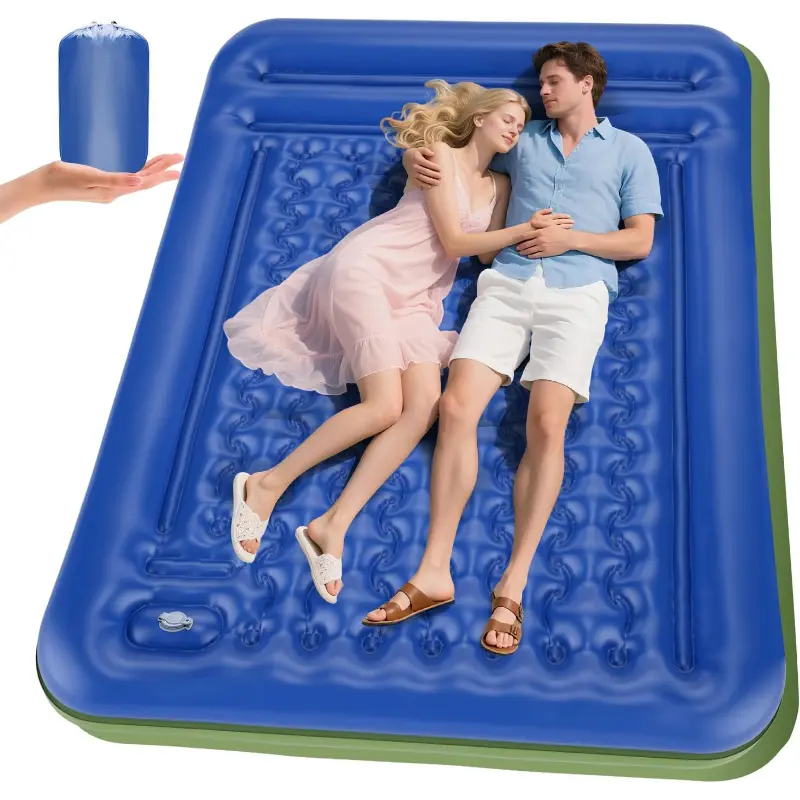 5-Inch Thick Double Sleeping Pad for Camping - Self-Inflating 2 Person Camping Mattress with Built-in Foot Pump, Insulated Inflatable Camping Mat for Backpacking, Hiking, Tents & Winter