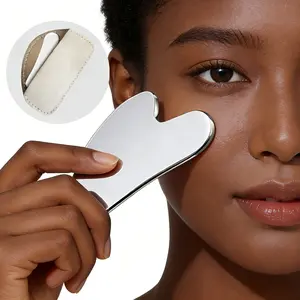 Premium Thickened Steel Gua Sha Scraper with Leather Bag Durable Luxe V-Face Sculpting Skincare Essential for Enhanced Facial Care Storage