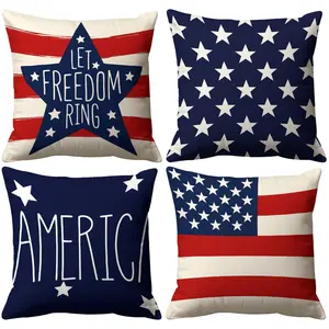 2D Printed Pillowcase, Home and Kitchen Supplies, Bedding, Home Decor, Cushion Covers, and Accessories, Pillow Covers, Independence Day Theme, Star - Striped Patriotism, "LET FREEDOM RING" Slogan, American Pride Printed Pillow Cover18x18inch