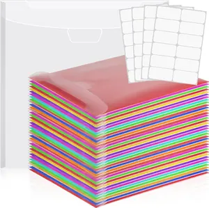 Henoyso 36 Pcs 12 X 12 Inches Scrapbook Paper Organizer Storage Sleeves Colorful Plastic Holder with PVC Customizable Tabs for Cardstock,Vinyl File,Photos