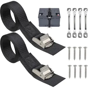 1”x48” Battery Tie Down Strap Kits, Battery Box Hold Down Straps with Stainless Steel Brackets & Screws for RV Trailer Boats Cooler