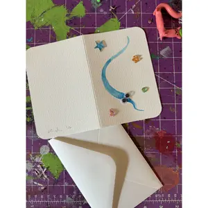 Worm Card, Hand Painted 4x6 inch Watercolor gift card for Valentine's Day or Birthday
