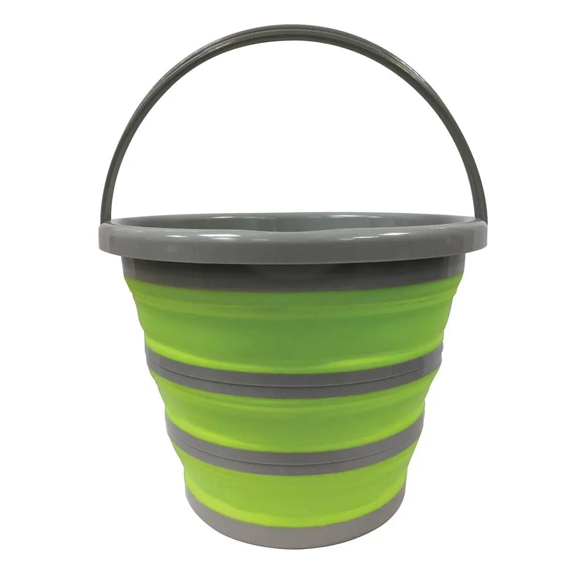 212 MAIN Centurion 10L Plastic Collapsible Fold-Down Bucket, Lime Green-Grey, Compact with Reinforced Rim