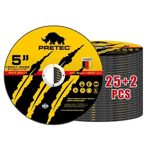 5" Cut Off Wheels, PRETEC 25+2 Pack Metal Cutting Wheel, Thin 5” Metal & Stainless Steel Fast Cutting Discs for Angle Grinder - 7/8" Arbor Hole, 5” x 3/64" x 7/8"
