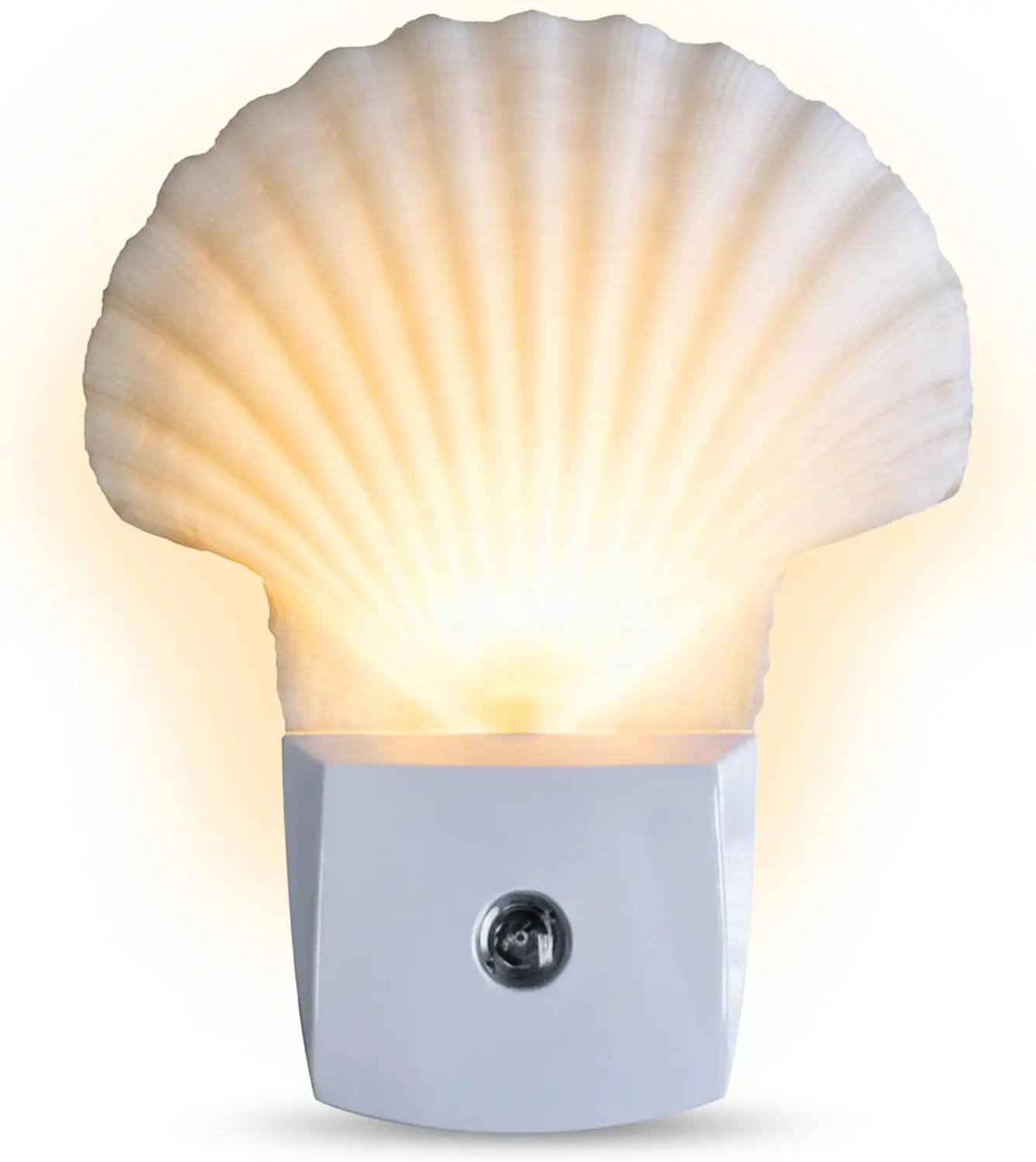 ashell Manual Real Shell Beach Indoor Wall Light - White Clam Shell Plug-In Lamp with Soft Glow, Coastal Chic Single Unit Bathroom Decor for Mother's Day, Nautical