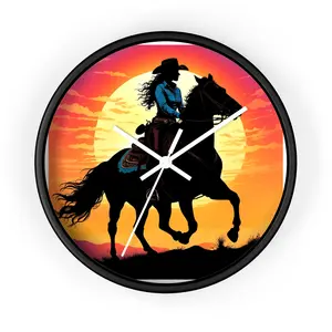 A Cowgirl Sunset Wall Clock