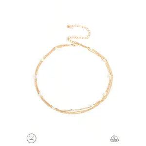 Daintily Dapper - Gold Chain White Pearl Layered Choker Necklace - Paparazzi