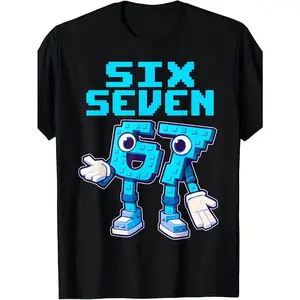 Boys' Funny Italian Brainrot 67 Number 6 & 7 Graphic T-Shirt - Retro Gaming Meme Design with Smiling Face & Six Seven 67 Print, Loose Fit Casual Short Sleeve Round Neck Tee for Kids, Sizes 130-160 (Machine Washable, Spring/Summer) - Gen Alpha Slang