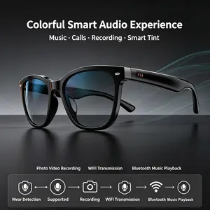 Smart Audio Glasses Bluetooth Music Hands-Free Calling Auto Photo Video Recording Transition Lens for Cycling Travel Daily Use