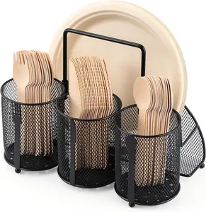 Utensil Caddy Silverware Holder for Party, Metal Mesh Cutlery Storage Organizer for Forks Spoons Napkins Plates, Perfect for Kitchen, Buffet, Picnic, Camping & Outdoor BBQ