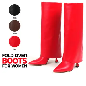 Fold Over Knee High Boots For Women Pointed Toe Stiletto High Heels Fashion Comfortable Party Date Dress Trendy Slouchy Boots