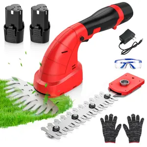 Cordless Grass Shears, 2-in-1 Hedge Trimmer & Grass Trimmer, 12V Electric Hedge Trimmer with 2*1.5Ah Rechargeable Battery and Charger, Handheld Grass Cutter for Garden Yard Lawn