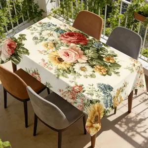Mother's Day-1pc Floral Bloom Cluster Round/Rectangular Tablecloth - Durable & Easy to Clean, Perfect for Square Kitchen Tables, Festivals, Camping, Family Gatherings & Picnic Decor