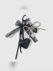 Sweet Cool Heart Bow Lace Gift Braided Rope Keychain Bag Charm, Elegant Style, All Seasons, No Choking Hazard, Plain Pattern, Trendy Cute Keychain