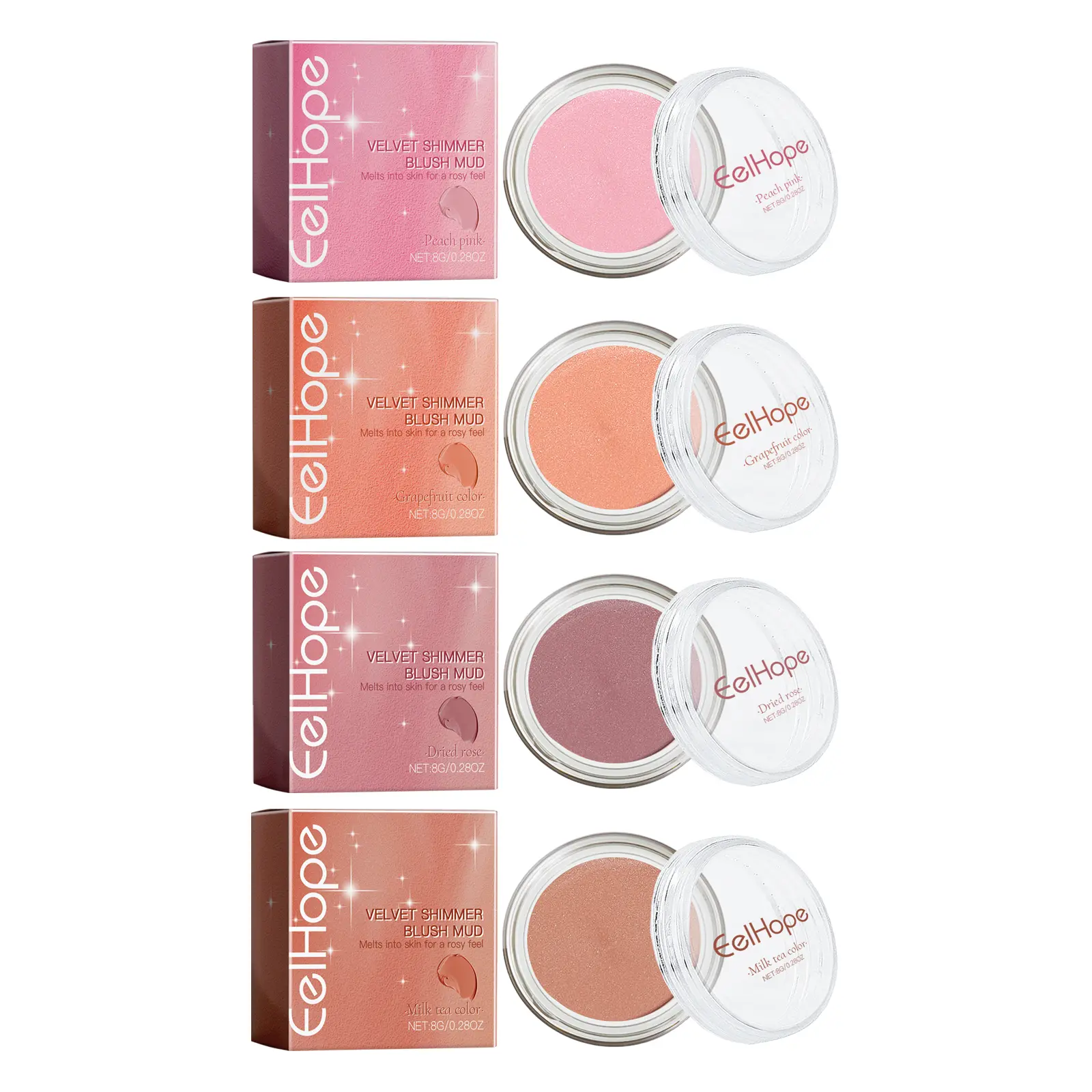 Velvet Shiny Cosmetic Blush, Natural Light-Ruddy Color, Fine-Textured Red Mud Formula