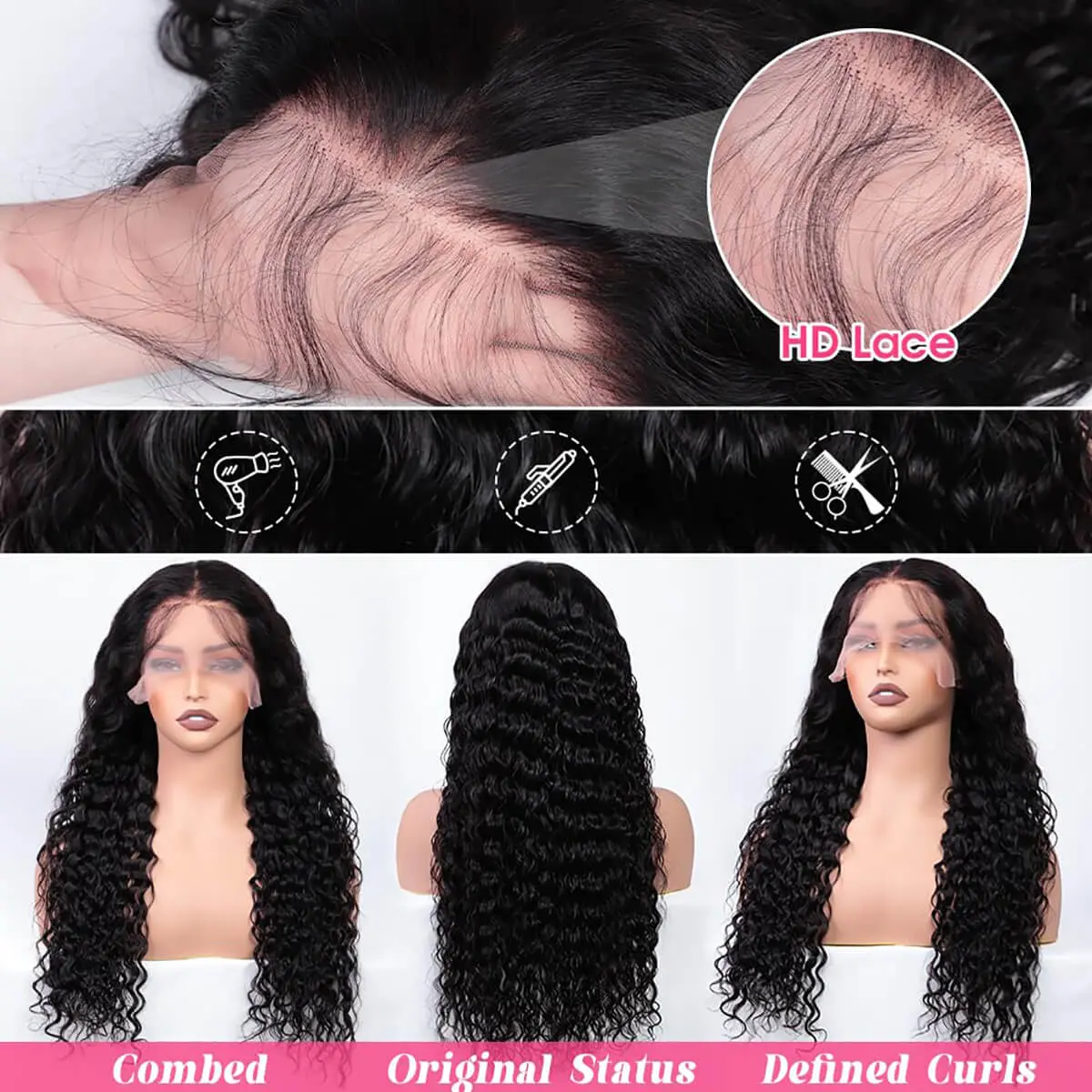 13x6 Lace Front Human Hair Wig 280 Density Deep Curly 26 Inch Deep Wave Hair Lace Front Wigs Human Hair - CurlyMe Hair main image 4