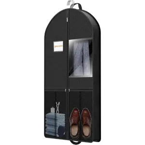 Quick Access 43" Suit Garment Bag Foldable Travel Clothes Storage Cover with Zippered Compartments & Gusseted Pockets for Men's Suits