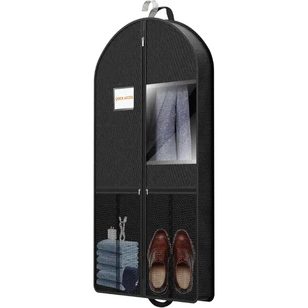 Quick Access 43" Suit Garment Bag Foldable Travel Clothes Storage Cover with Zippered Compartments & Gusseted Pockets for Men's Suits
