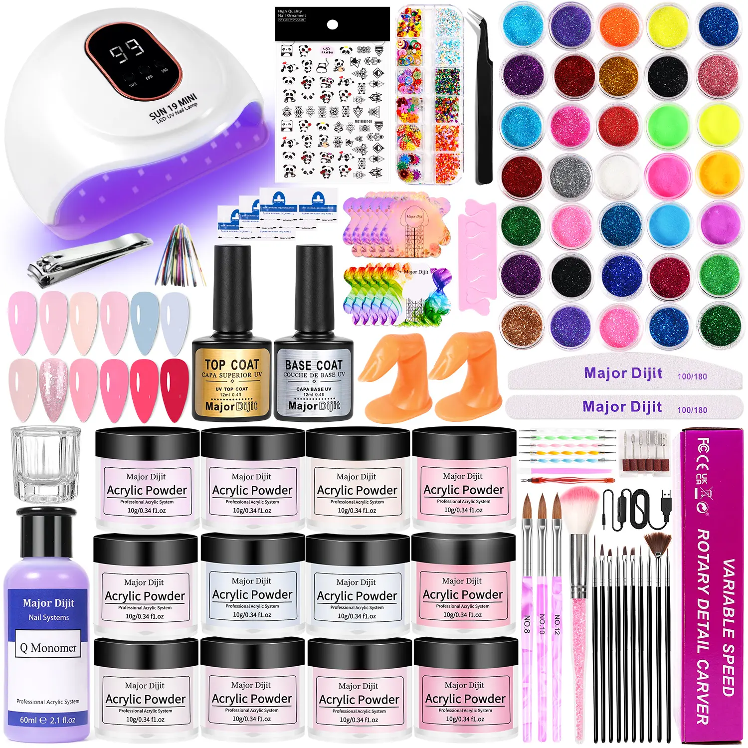 Acrylic Nail Kit Starter Set Everything for Beginners Home Salon Gifts Acrylic Powder Nail Drill U V Lamp Glitter Nail Decorations