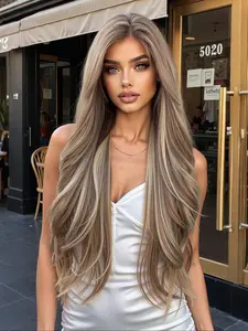 28 Inch Long Wavy Wigs for Women, Gorgeous Fluffy Wigs without Bangs, Synthetic Lace Front Wigs for Party, Daily Use