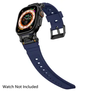 Sport Band For  Apple Watch Ultra 2/Ultra 49mm - Durable Silicone Smartwatch Strap with Stainless Steel Connector, Compatible with Apple Watch Series 10/9/8/7/6/5/4/3/SE (Fits 42-49mm Models)- Black Blue  (Watch Not Included)