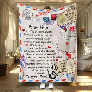 Postage Stamp Pattern Blanket, 1 Count Soft Warm Throw Blanket, Air-conditioned Room Blanket, Warm Nap Blanket for Home Office Travel, Slogan Print Blanket