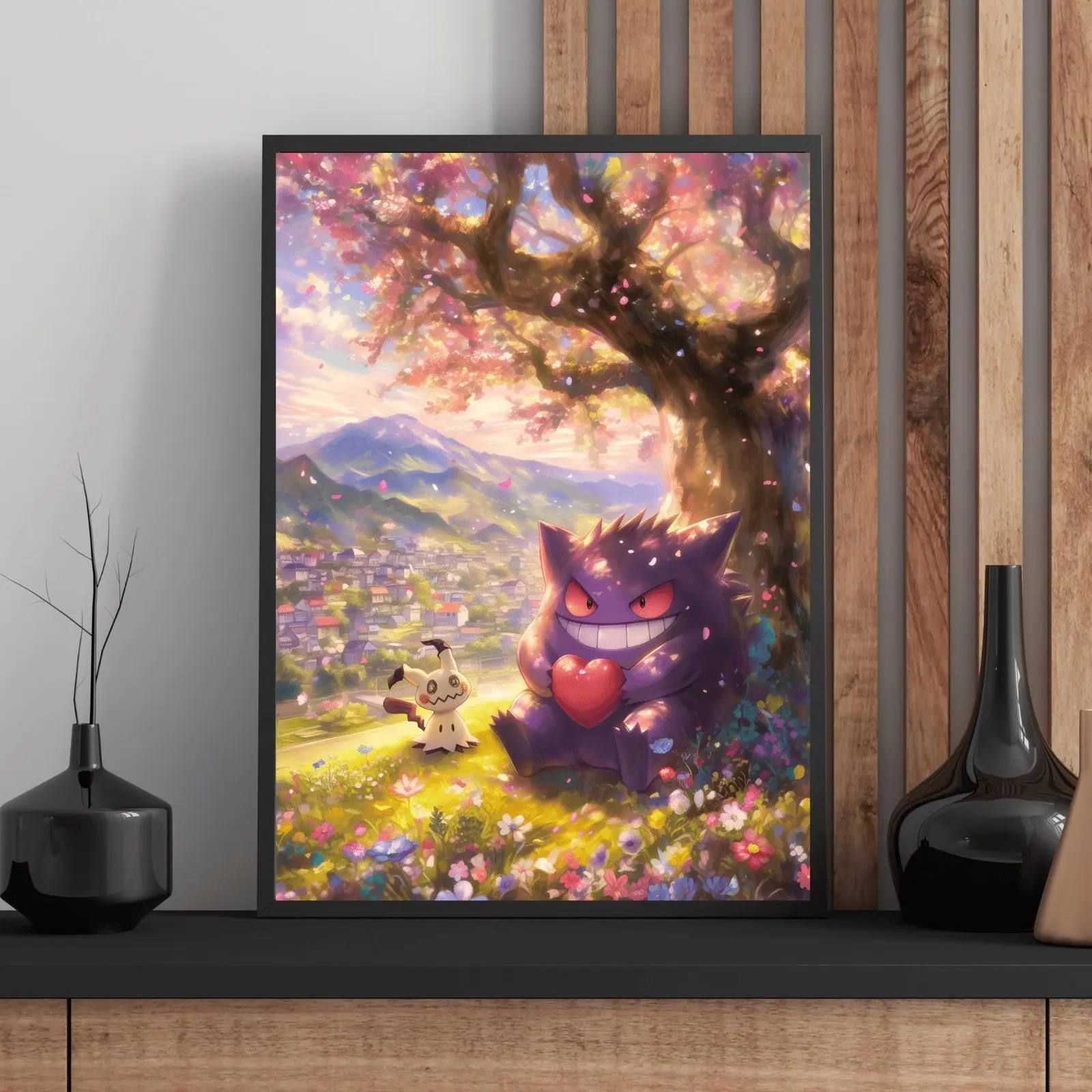Mimikyu & Gengar Poster, Eeveelution Art, Bedroom Decor, Unframed Artwork Decorative Wall Art Artistic
