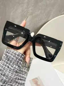 Vintage Square Frame Glasses, Fashionable Casual Style, Durable Plastic Frame, Lightweight Design, Perfect for Work & Daily Use